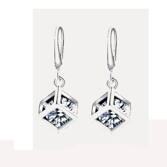 925 Sterling Silver Earrings With Necklace Set Bundle Square Gift Minimalist - Picture 7 of 8